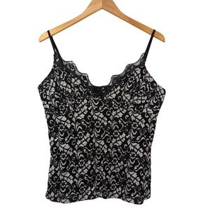 Vintage J.T.B Lace Camisole Tank Black Ivory Lace Lingerie Y2K Romantic Top